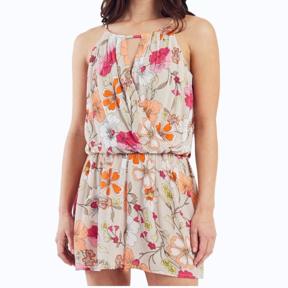 NEW! BCX Romper‎ Floral Small $49 Lined Polyester Cream Pink Orange Yellow